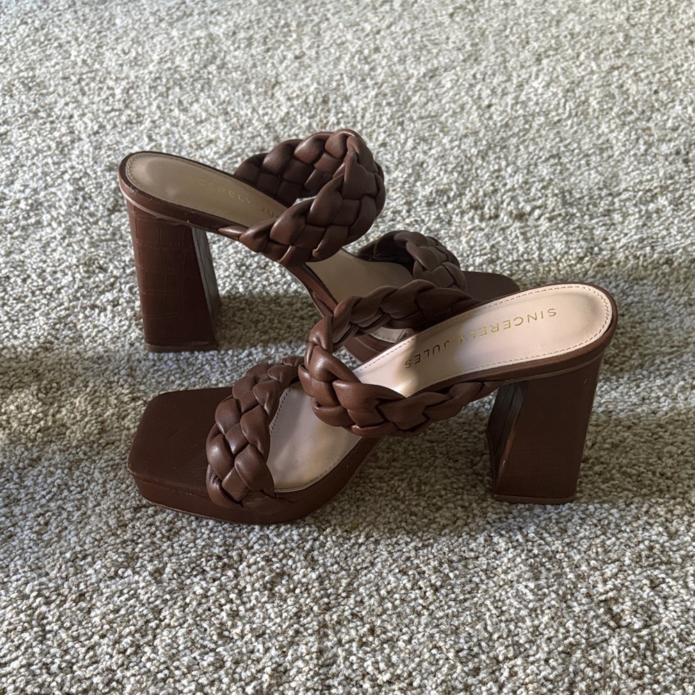 Sincerely Jules Brown Braided Heeled Sandals